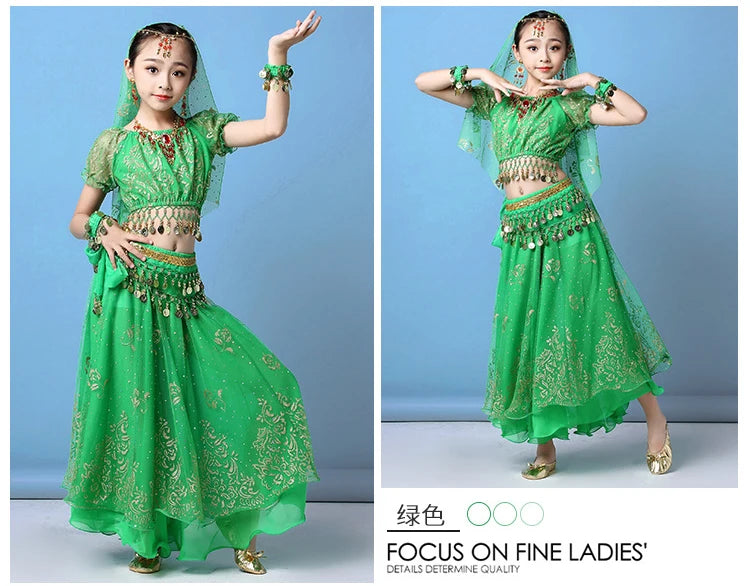 Children Indian Belly Dance Costume Girl Dress Bollywood Belly Dance 4Pcs/Set Performance Kids With Coins Accessories
