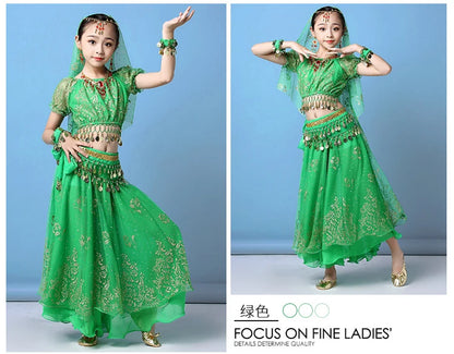 Children Indian Belly Dance Costume Girl Dress Bollywood Belly Dance 4Pcs/Set Performance Kids With Coins Accessories
