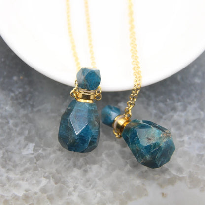 Natural Obsidian Faceted Perfume Bottle Pendants Necklaces,Pink Tourmaline Quartz Essential Oil Diffuser Vial Charms Jewelry - AMULET RING STORE