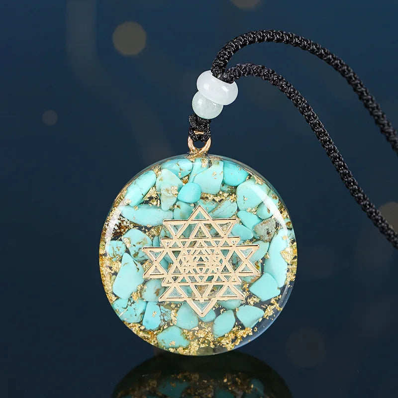 Orgonite Energy Lotus Pendant Necklace Turquoises Reiki Om Yoga Healing EMF Resin Sri Yantra Necklace Jewelry Gifts Dropshipping
