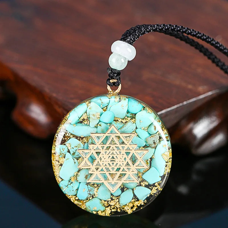 Orgonite Energy Lotus Pendant Necklace Turquoises Reiki Om Yoga Healing EMF Resin Sri Yantra Necklace Jewelry Gifts Dropshipping