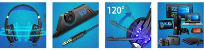 KOTION EACH Gaming Headset Casque Deep Bass Stereo Game Headphone with Microphone LED Light for PS4 Phone Laptop PC Gamer