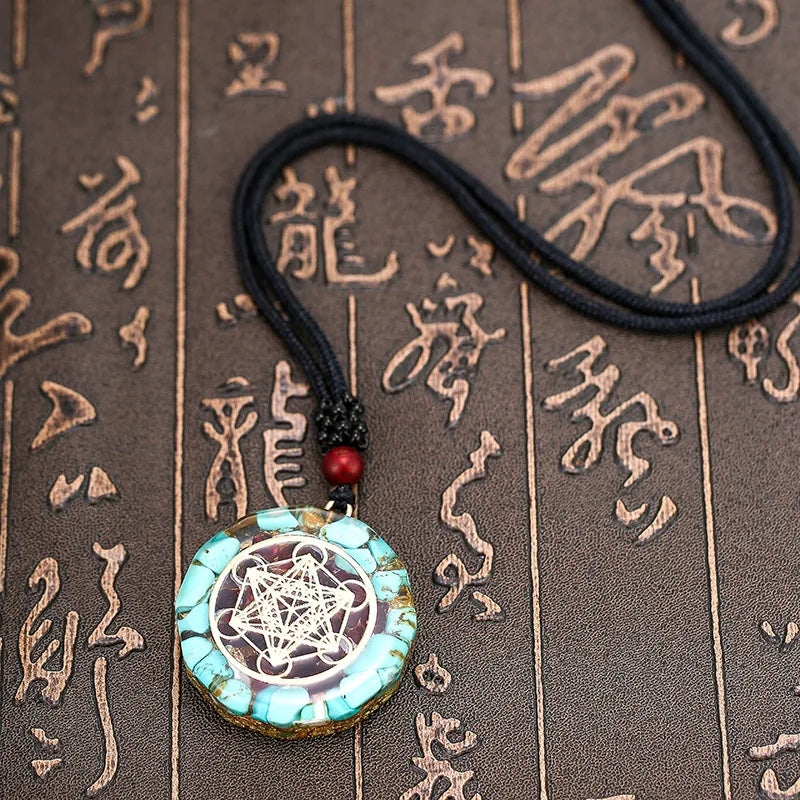 Orgonite Energy Lotus Pendant Necklace Turquoises Reiki Om Yoga Healing EMF Resin Sri Yantra Necklace Jewelry Gifts Dropshipping