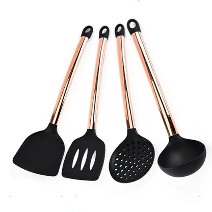 Silicone Kitchenware Large Colander Spatula Soup Spoon Rose Gold Stainless Steel Non-stick Home Kitchen Supplies Cooking Tools