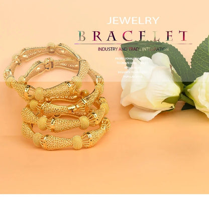 ANIID Women Charm Bracelet Bangle 24K Gold Color Jewelry Dubai Flower Bangle Brand African Designer Ethiopian Hawaiian Jewelry - AMULET RING STORE