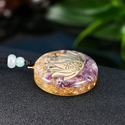 Orgonite Energy Lotus Pendant Necklace Turquoises Reiki Om Yoga Healing EMF Resin Sri Yantra Necklace Jewelry Gifts Dropshipping