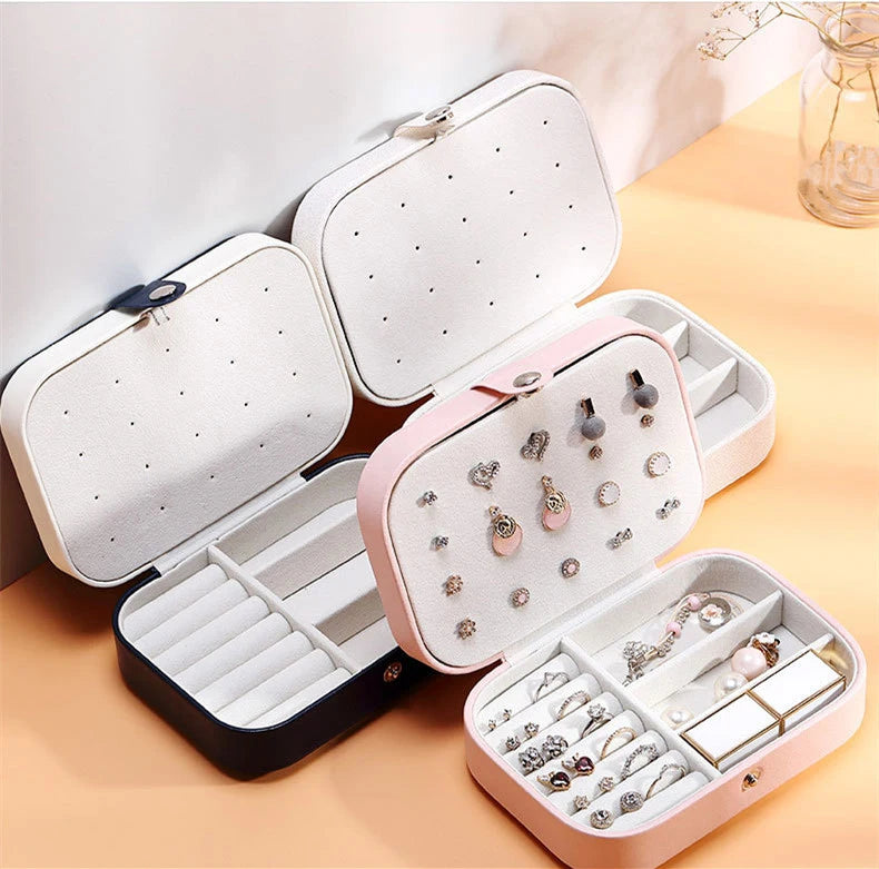 Portable Jewelry Box Jewelry Organizer Display Travel Jewelry Case Boxes Button Leather Storage Zipper Jewelers Joyero - AMULET RING STORE