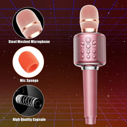 Karaoke Microphone Bluetooth Wireless Mic Portable Singing Machine with Duet Sing/Record/Play/Reverb Adult/Kid Gift for Home KTV