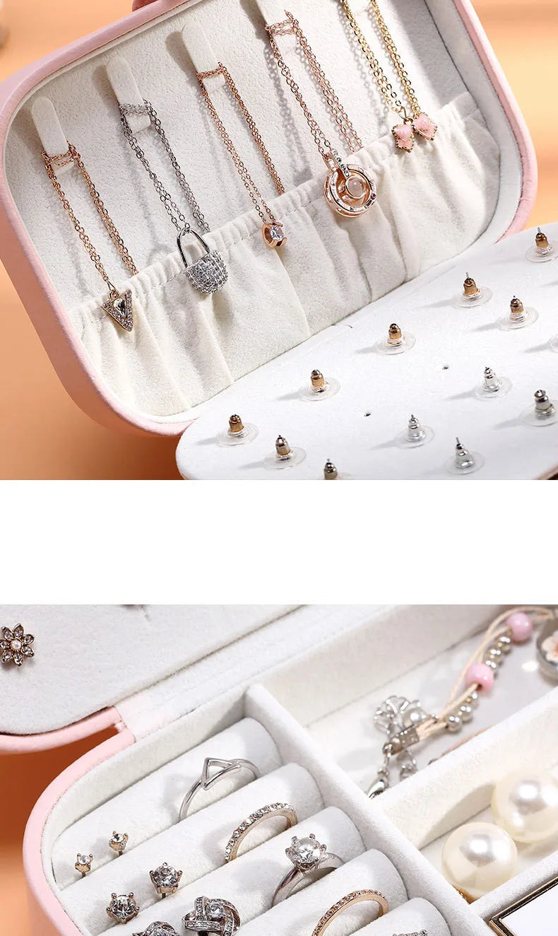Portable Jewelry Box Jewelry Organizer Display Travel Jewelry Case Boxes Button Leather Storage Zipper Jewelers Joyero - AMULET RING STORE