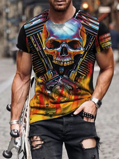 Personality 3D Printing Men's T-Shirt Skull Pattern for Men Demon Streetwear Handsome O-Neck Short Sleeves Casual Tshirt Top Tee - AMULET RING STORE