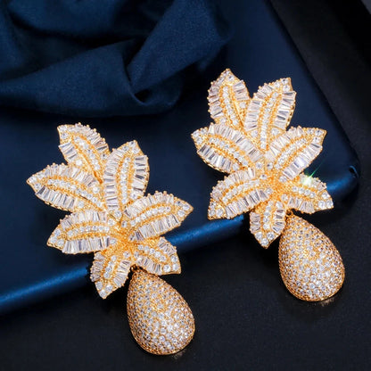 Pera Gorgeous White Cubic Zirconia Silver Color Large Leaf Water Drop Wedding Party Dangle Earrings for Brides Jewelry Gift E606 - AMULET RING STORE