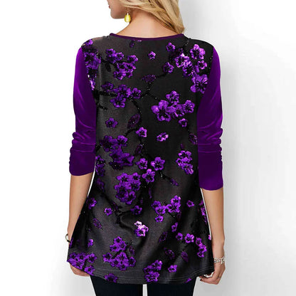 Fashion Print Women T Shirt Autumn Long-sleeved Casual O-neck Ladies Pullover Tops Vintage Floral Printed Female Office Shirts