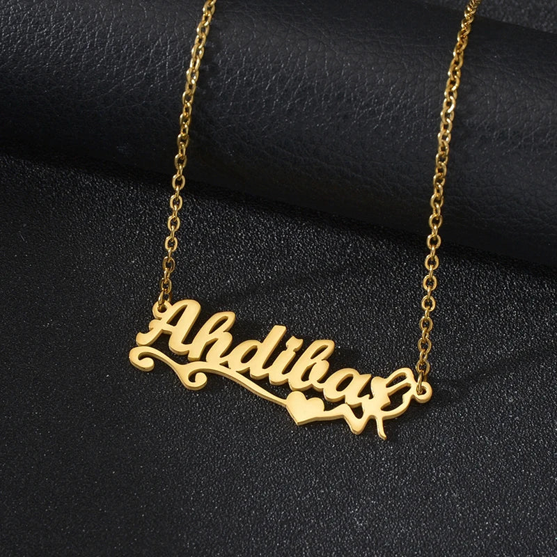 Personalized Love Heart Name Necklace - Stainless Steel Custom Jewelry