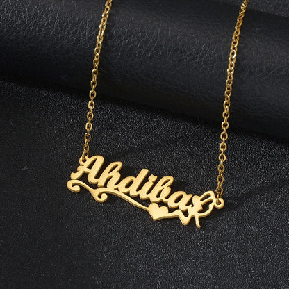 Personalized Love Heart Name Necklace - Stainless Steel Custom Jewelry