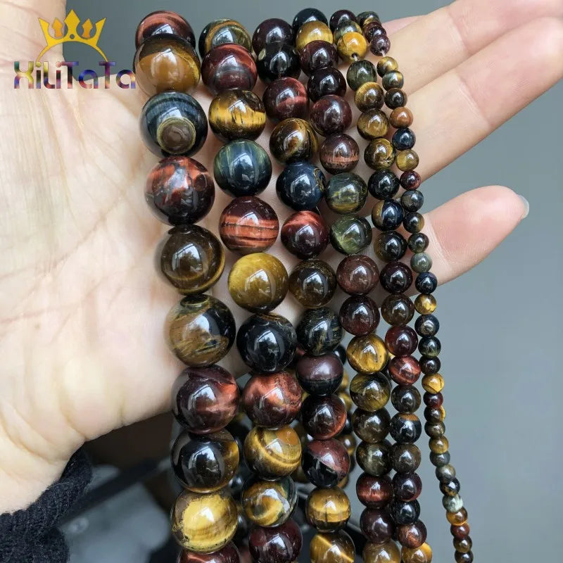 Natural Stone Multicolor Tiger Eye Round Loose Beads For Jewelry Making 4 6 8 10 12 14mm DIY Bracelet Accessories 15'' Strands - AMULET RING STORE