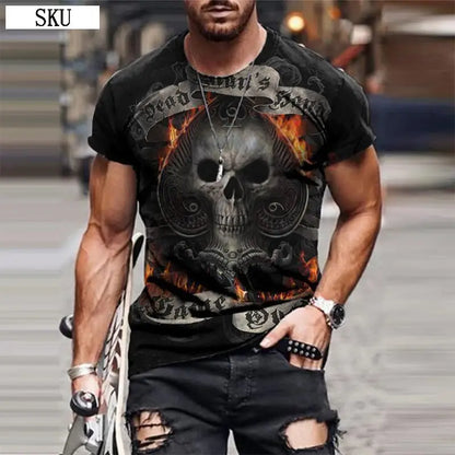 Personality 3D Printing Men's T-Shirt Skull Pattern for Men Demon Streetwear Handsome O-Neck Short Sleeves Casual Tshirt Top Tee - AMULET RING STORE