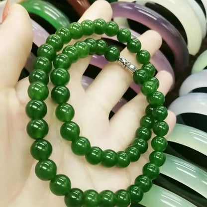 Genuine Natural Green Jade Beaded Necklace Women Fashion Charms Jewellery Real Chinese Jades Stone Accessories Fine Jewelry
