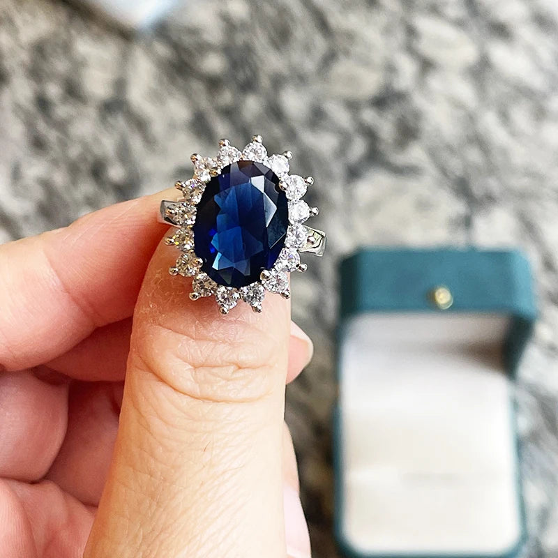 Cellacityi Luxury Paraiba Tourmaline Ring  Sterling Silver Oval shape Finger Rings for Women Sterling Silver Fine Jewelry