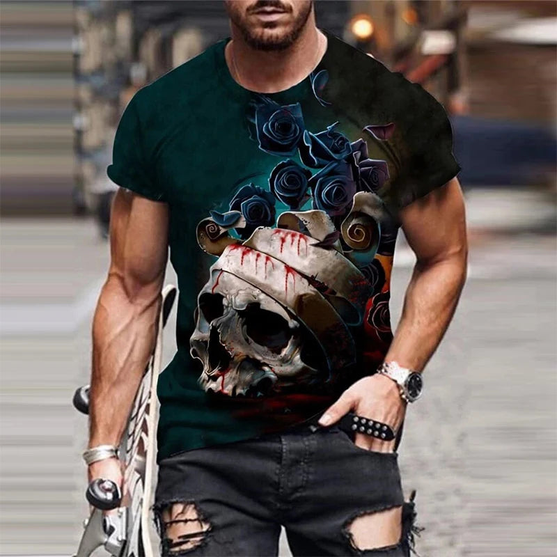 Personality 3D Printing Men's T-Shirt Skull Pattern for Men Demon Streetwear Handsome O-Neck Short Sleeves Casual Tshirt Top Tee - AMULET RING STORE