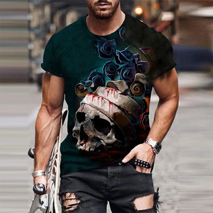 Personality 3D Printing Men's T-Shirt Skull Pattern for Men Demon Streetwear Handsome O-Neck Short Sleeves Casual Tshirt Top Tee - AMULET RING STORE