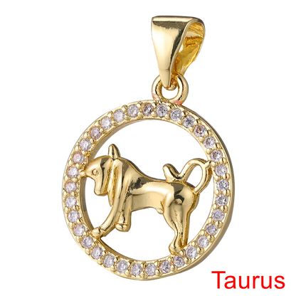 Juya DIY Imitation Pearl Shell 18K Gold Plated 12 Zodiac Charms For Handmade Fashion Birthstone Season Pendants Jewelry Making