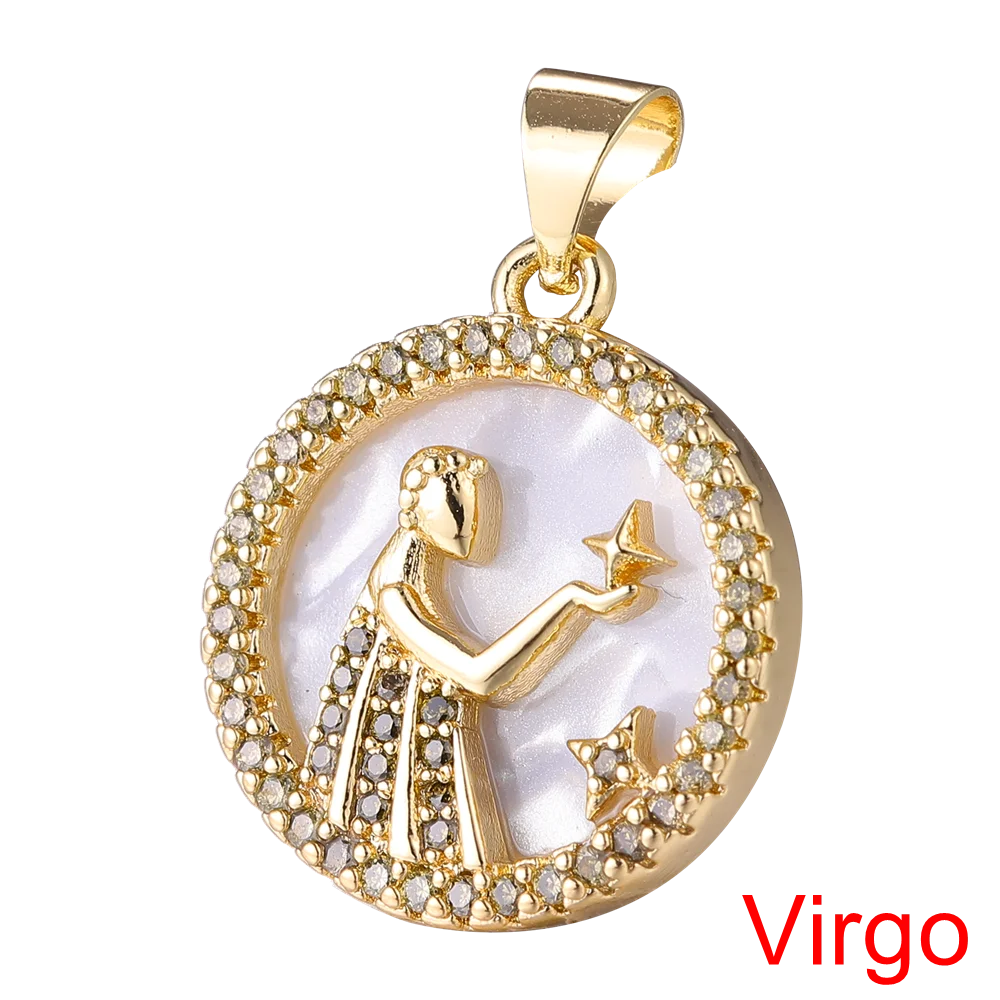 Juya DIY Imitation Pearl Shell 18K Gold Plated 12 Zodiac Charms For Handmade Fashion Birthstone Season Pendants Jewelry Making