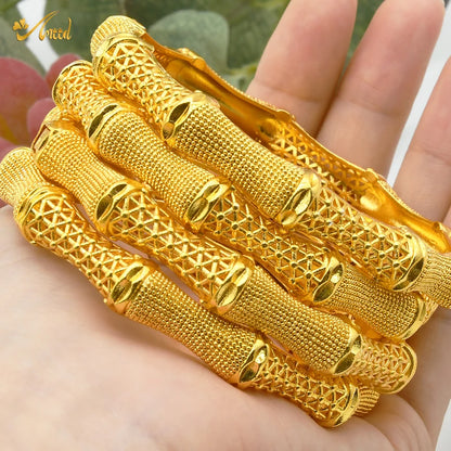 ANIID Women Charm Bracelet Bangle 24K Gold Color Jewelry Dubai Flower Bangle Brand African Designer Ethiopian Hawaiian Jewelry - AMULET RING STORE
