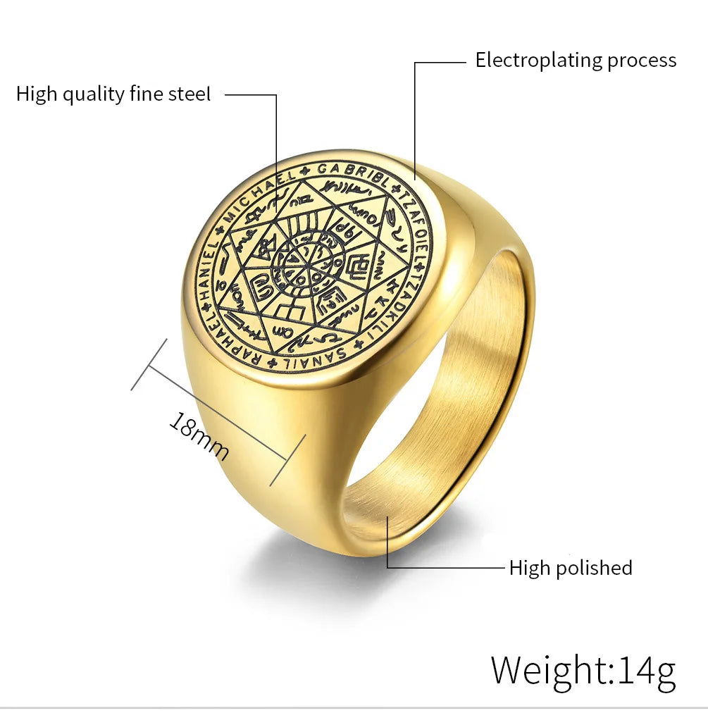 The Key of Solomon Rings Stainless Steel The Seal of the Seven Archangels Ring Amulet