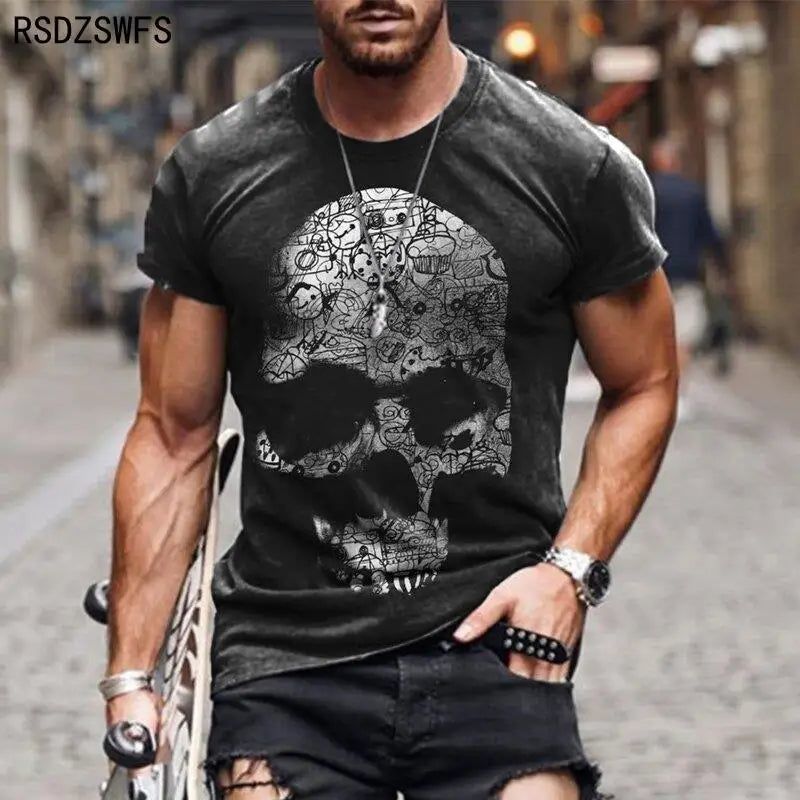 Personality 3D Printing Men's T-Shirt Skull Pattern for Men Demon Streetwear Handsome O-Neck Short Sleeves Casual Tshirt Top Tee - AMULET RING STORE