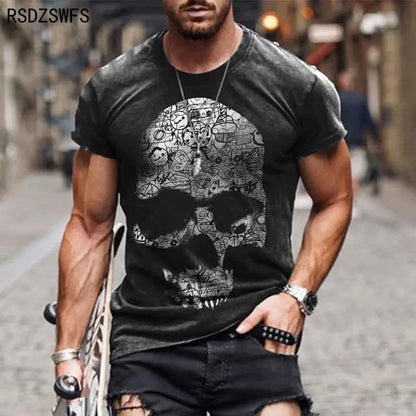 Personality 3D Printing Men's T-Shirt Skull Pattern for Men Demon Streetwear Handsome O-Neck Short Sleeves Casual Tshirt Top Tee - AMULET RING STORE