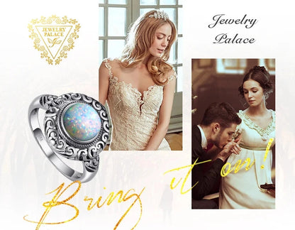 JewelryPalace Vintage 1.5ct Huge Created Opal Ring Unique Open Adjustable Cocktail 925 Sterling Silver Rings for Women Jewelry - AMULET RING STORE