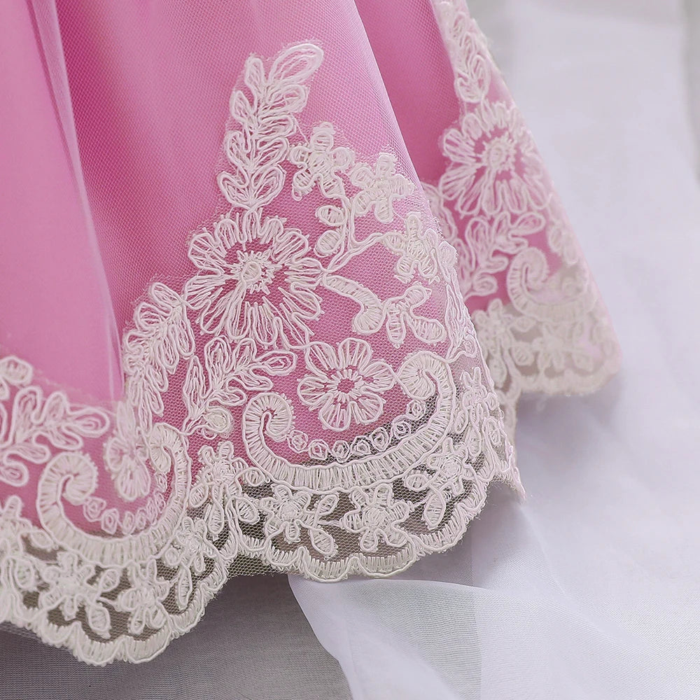 Newborn Long Sleeve Baby Girl Dresses Party Wedding Girl Lace Big Bow Dresses Infant Girl 1st Birthday Princess Baptism Dress