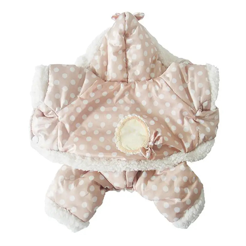 Small Dog Snowsuit Polka Dot Pattern Fleece Winter Coat For Girls Dogs Jumpsuit Hooded Waterproof Outdoor Cotton Padded Dog Coat - AMULET RING STORE