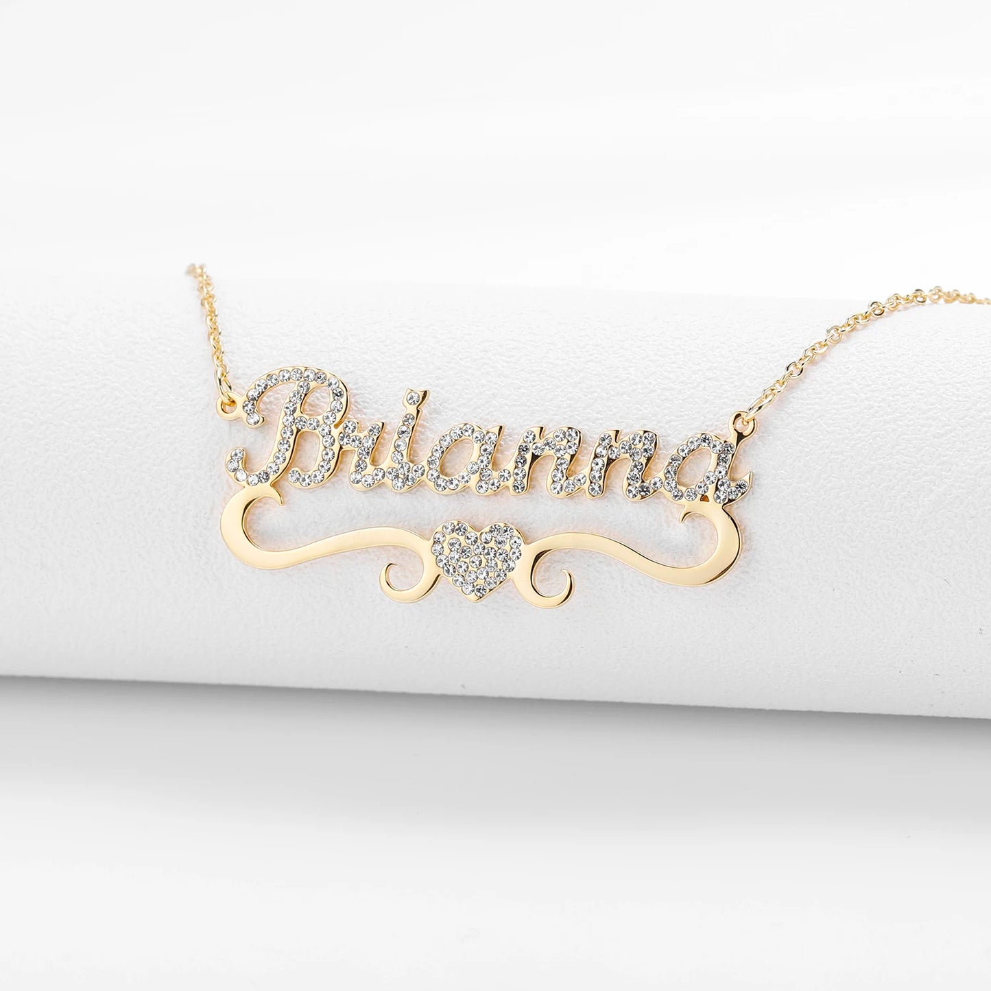 Qitian Personalized Name Necklace With Heart For Women Custom Gold Stainless Steel BlingBling Pendant Custom Iced Out Necklaces