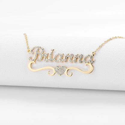 Qitian Personalized Name Necklace With Heart For Women Custom Gold Stainless Steel BlingBling Pendant Custom Iced Out Necklaces
