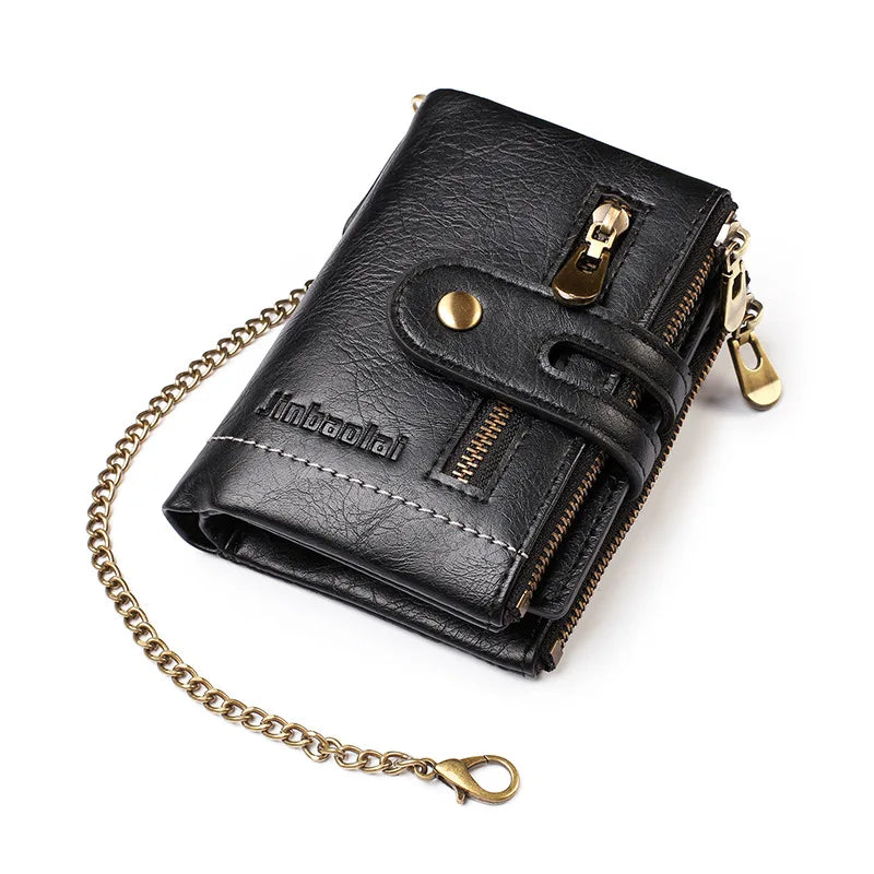 New Men Wallets PU Leather Short Card Holder Chain Luxury Brand Men's Purse High Quality Classic Retro Male Wallet - AMULET RING STORE