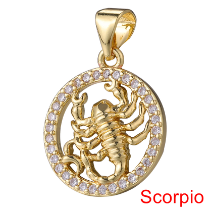 Juya DIY Imitation Pearl Shell 18K Gold Plated 12 Zodiac Charms For Handmade Fashion Birthstone Season Pendants Jewelry Making