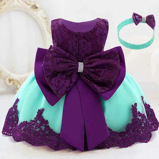 Infant White Pink First 1st Birthday Dress For Baby Girl Costume Big Bow Princess Baptism Girls Dresses Party Dress Child