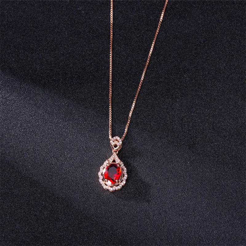 Genuine Real 14 K Rose Gold Pendant Natural Ruby Necklace Jewelry Slide Joyeria Fina Para Mujer Gemstone 14K Collares Necklaces