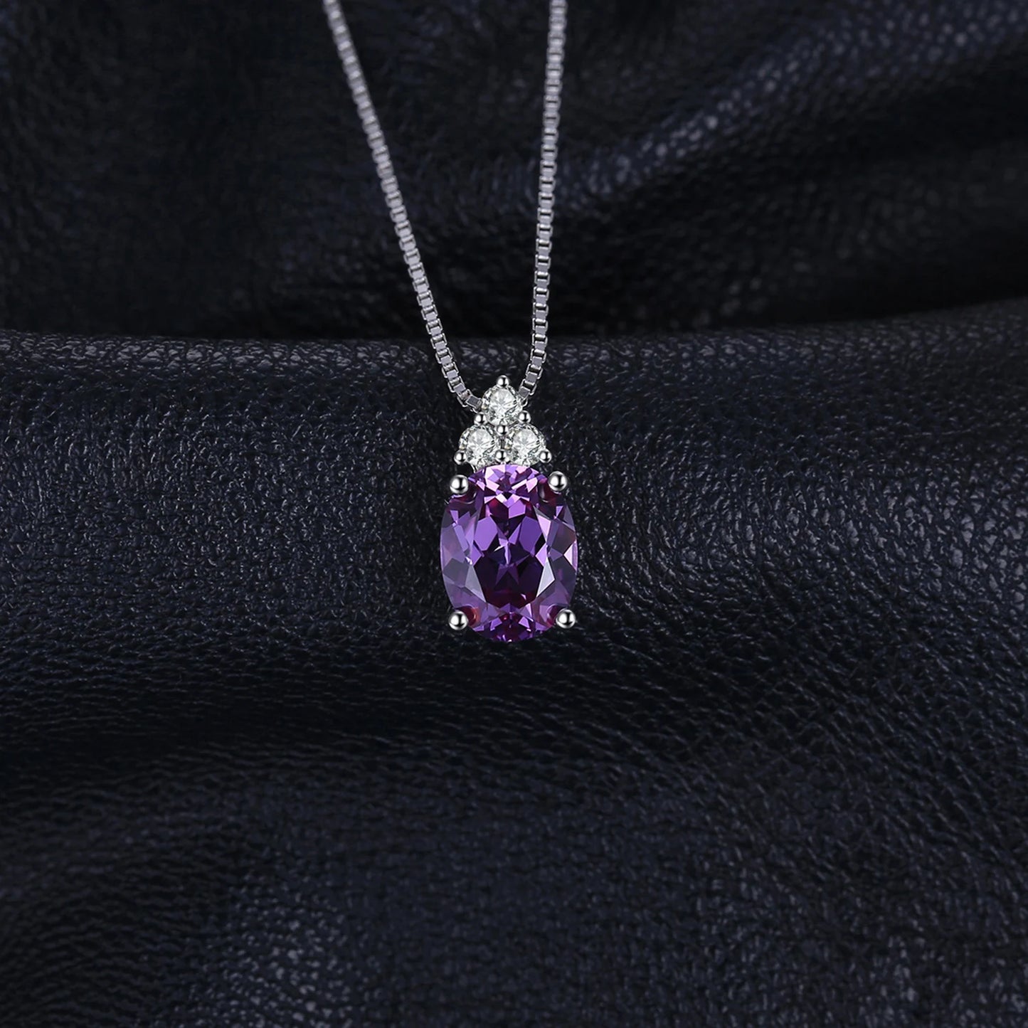 JewelryPalace Oval Purple Created Alexandrite Sapphire 925 Sterling Silver Pendant Necklace Gemstone Statement Necklace No Chain