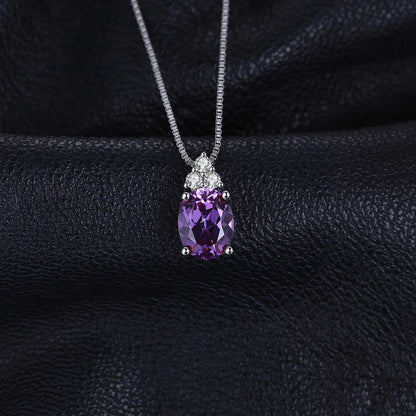 JewelryPalace Oval Purple Created Alexandrite Sapphire 925 Sterling Silver Pendant Necklace Gemstone Statement Necklace No Chain
