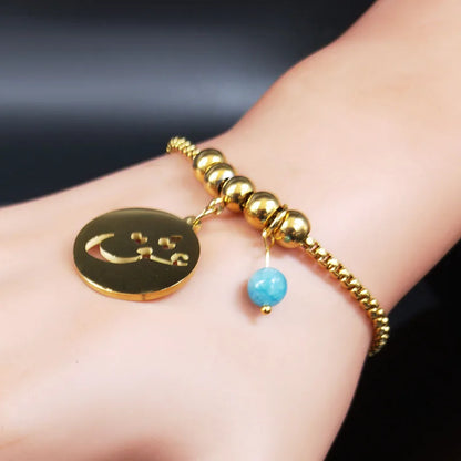 Persian Love Poems Stone Stainless Steel Bracelet Charm for Women Gold Color Iran Chain Bracelet Jewelry pulseras B1728-QKCS02