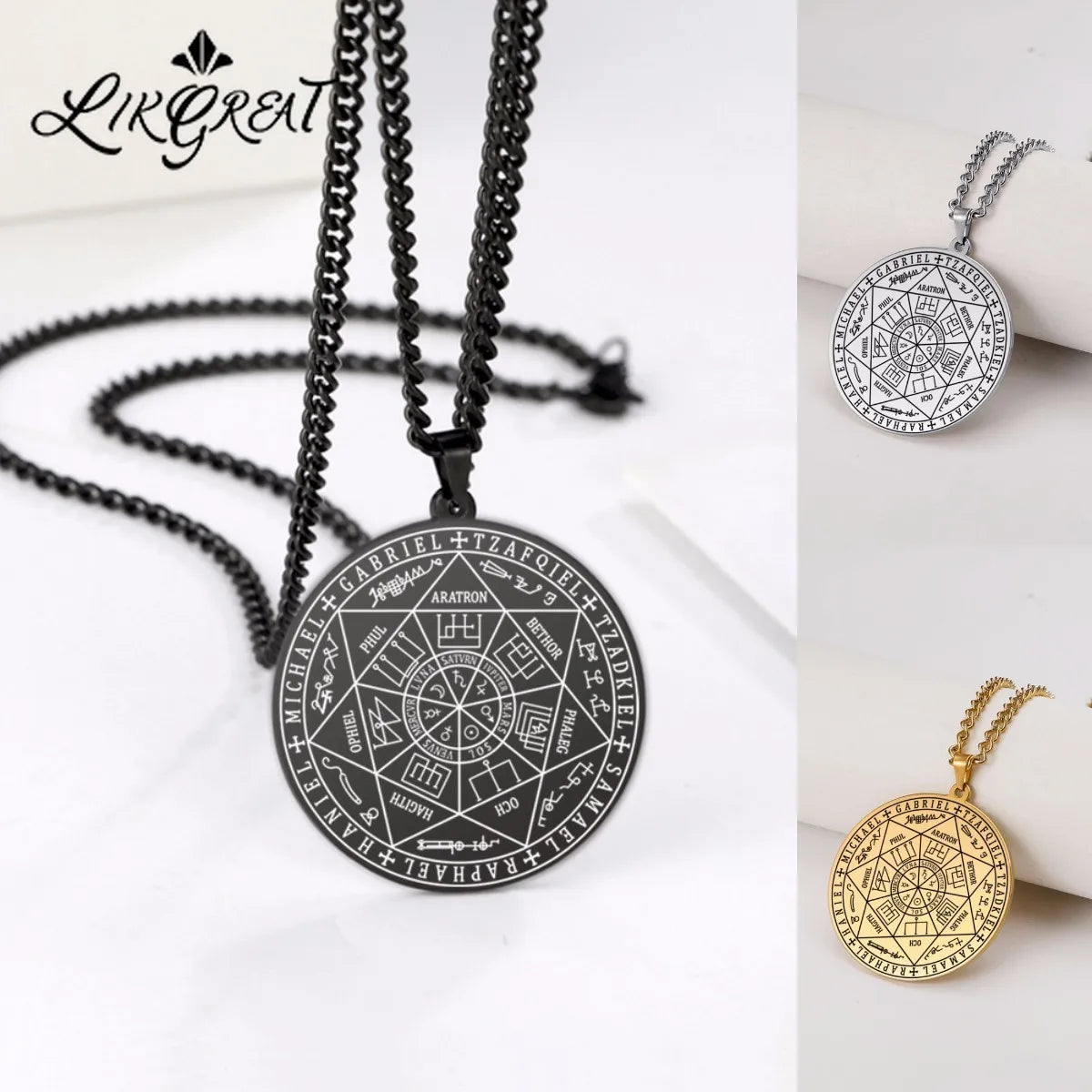 Wicca 7 Archangels Sigil Charm Necklaces Men Women Seal of Solomon Pendant Supernatural Protection Amulet Magic Talisman Jewelry