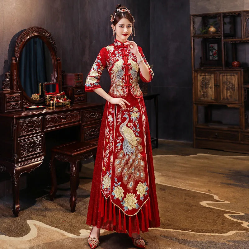 Traditional Chinese Wedding Dress Oriental Style Dresses China Clothing Size 6XL 2020 Modern Cheongsam Red Qipao Long