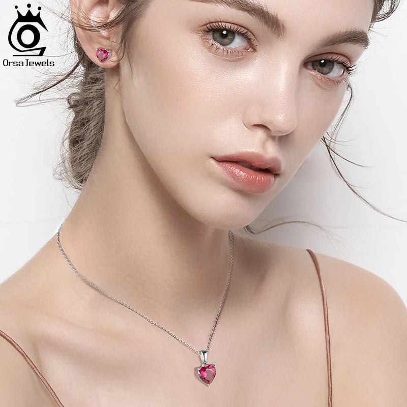 ORSA JEWELS 925 Sterling Silver 12 Color Heart Shaped Birthstone Pendant Necklace Woman Girl's Lucky Birthday Jewelry Gift APN02