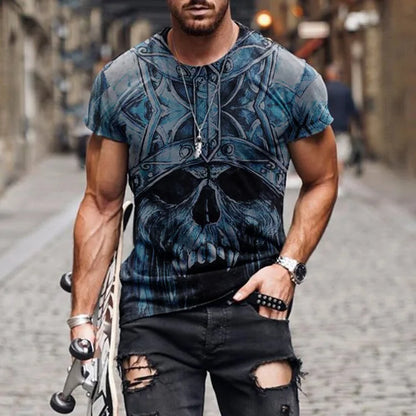 Personality 3D Printing Men's T-Shirt Skull Pattern for Men Demon Streetwear Handsome O-Neck Short Sleeves Casual Tshirt Top Tee - AMULET RING STORE