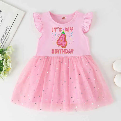 Baby Girl 1-6 Year Dress Cute Donut Number Birthday Outfit Girl Baby Dress Summer Clothes Kids Girl Party Tutu Outfits Dresses