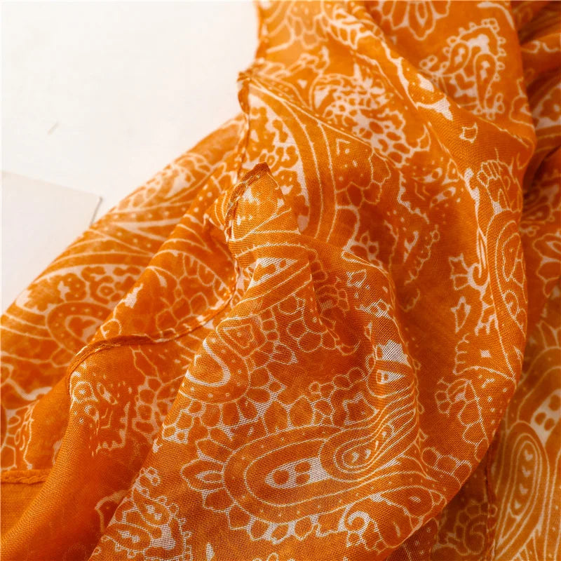New Women Fashion Orange Cashew Floral Viscose Shawl Scarf From Aztec Ethnic Echarpe Foulard Femme Bufanda Muslim Hijab 180*90Cm - AMULET RING STORE