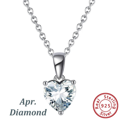 ORSA JEWELS 925 Sterling Silver 12 Color Heart Shaped Birthstone Pendant Necklace Woman Girl's Lucky Birthday Jewelry Gift APN02