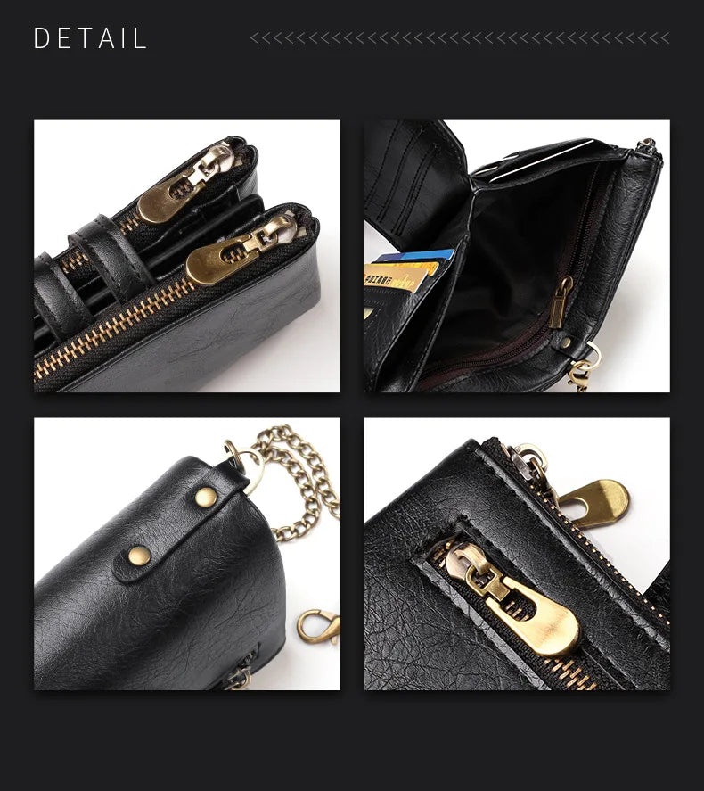 New Men Wallets PU Leather Short Card Holder Chain Luxury Brand Men's Purse High Quality Classic Retro Male Wallet - AMULET RING STORE